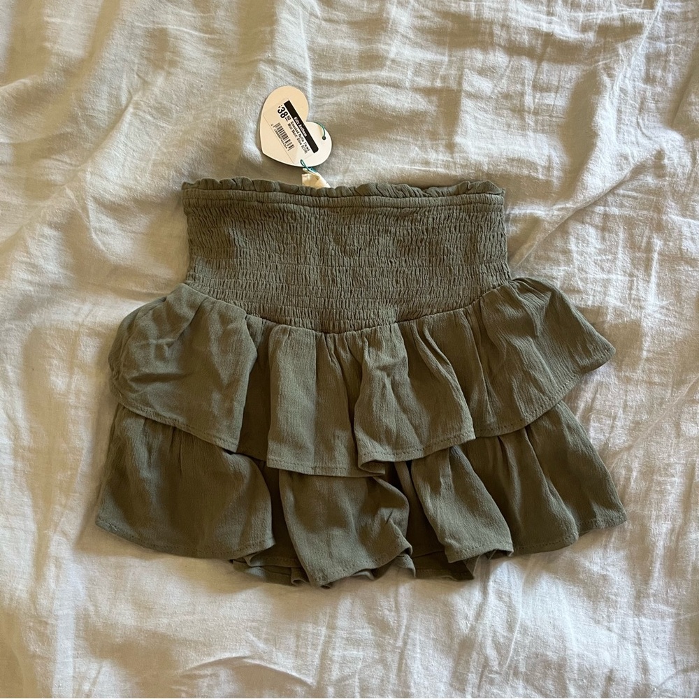 Hayden Girls 7/8 Smocked Ruffle Tiered Mini Skirt Skort Olive Green